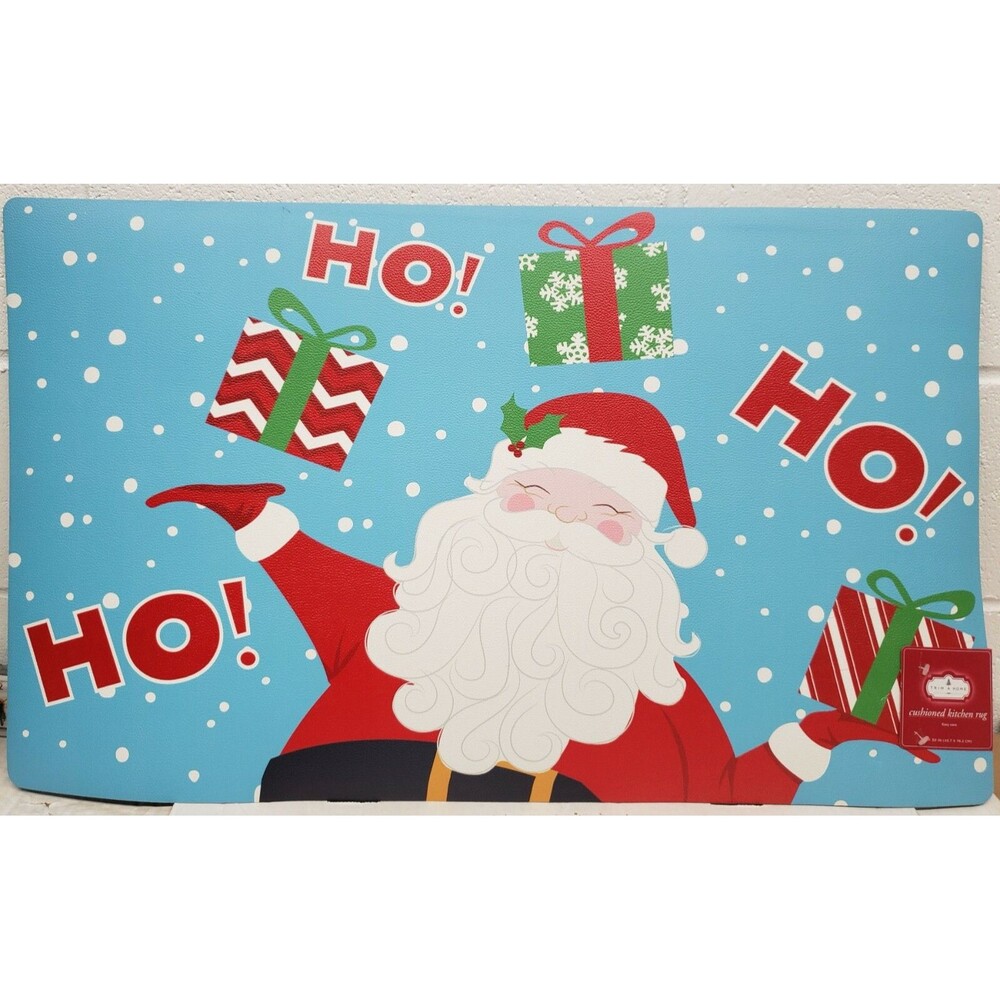 PRINTED CUSHIONED PVC MAT (w/rubber back)(18"x30") SANTA & CHRISTMAS GIFTS, TAH